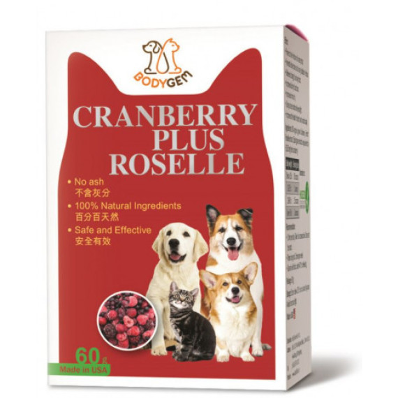 BODYGEM CRANBERRY PLUS ROSELLE 寵物蔓越莓尿道健 60G (美國製造)